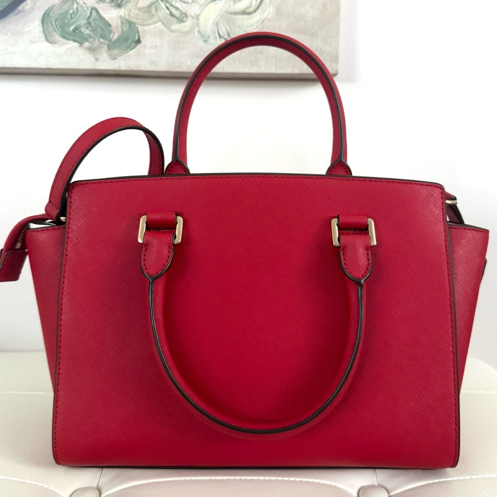 Michael Kors Red Selma Saffiano Satchel with Gold Hardware - Picture 2 of 12